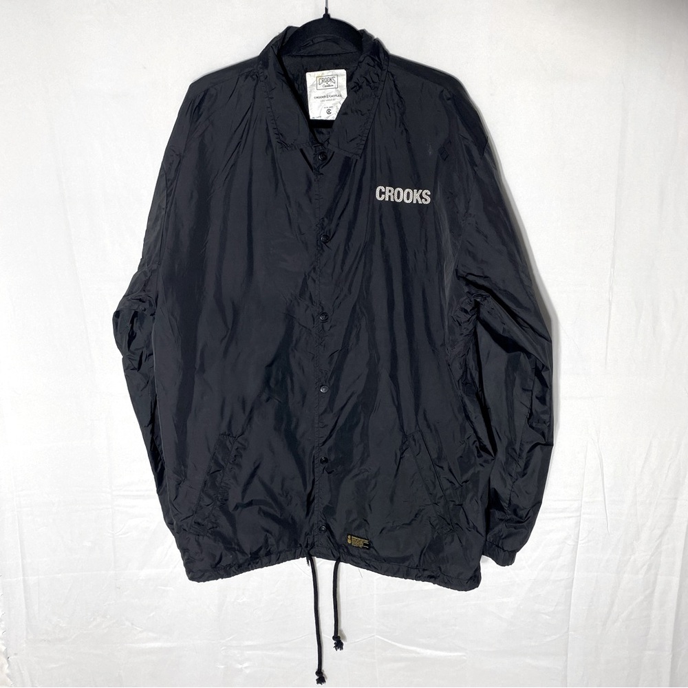 Crooks & Castles Black Nylon Snap Front Medusa Head Windbreaker Jacket 3XL Y2K